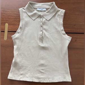 Mango Cream Ribbed Sleeveless Polo Tank